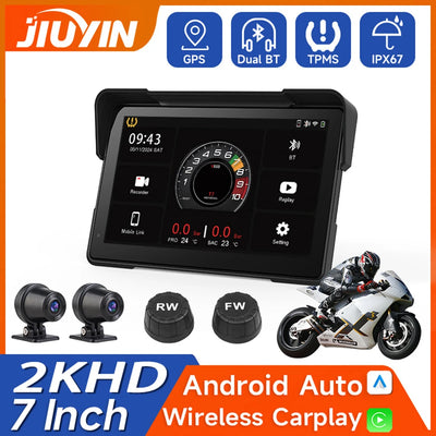7''5" Motorcycle Multimedia Player 2K HD Recorder GPS Navigation Wireless CarPlay Android Auto IPX8 Waterproof Screen Bluetooth