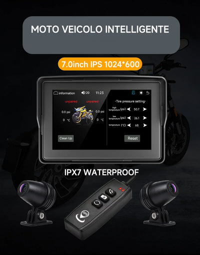 7''5" Motorcycle Multimedia Player 2K HD Recorder GPS Navigation Wireless CarPlay Android Auto IPX8 Waterproof Screen Bluetooth