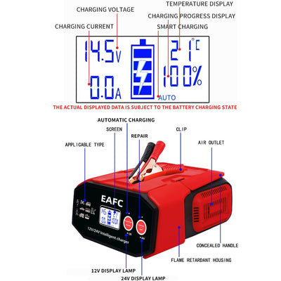 EAFC High Power 400W Car Battery Charger Smart Pulse Repair Lead Acid Battery Digital LCD Display For Car SUV Truck Motorcycle