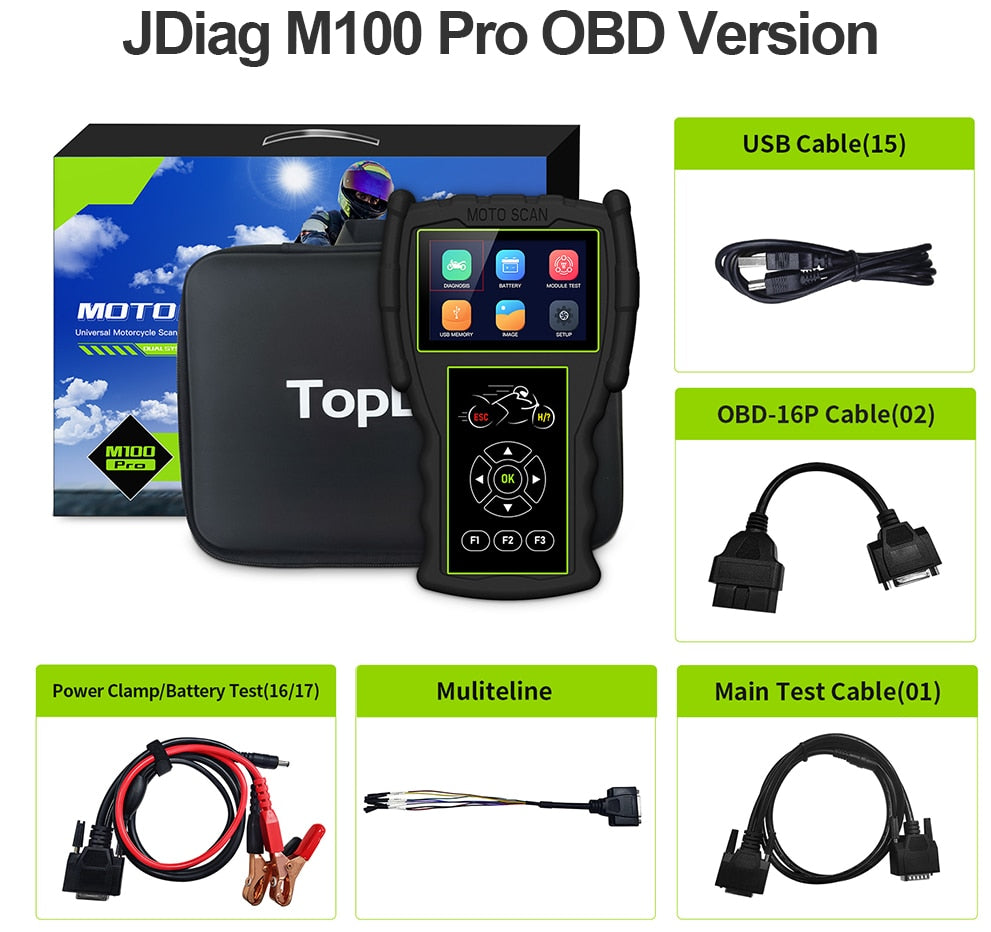 JDiag M100 Pro Motorcycle Diagnostic Scanner OBD2 Fault Diagnostic Too -  Elite Biker's Accessories