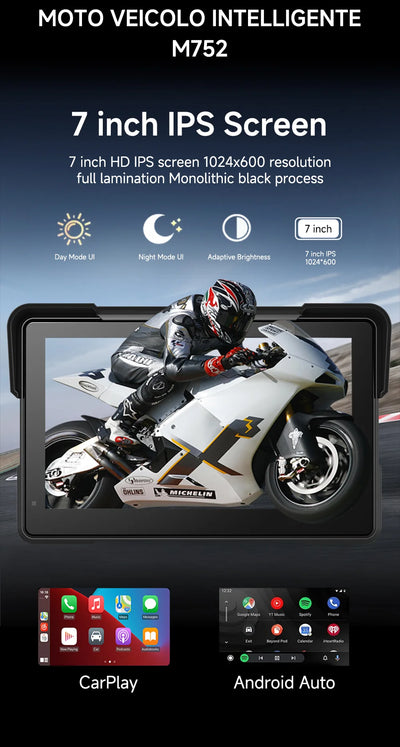7''5" Motorcycle Multimedia Player 2K HD Recorder GPS Navigation Wireless CarPlay Android Auto IPX8 Waterproof Screen Bluetooth