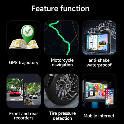 7''5" Motorcycle Multimedia Player 2K HD Recorder GPS Navigation Wireless CarPlay Android Auto IPX8 Waterproof Screen Bluetooth
