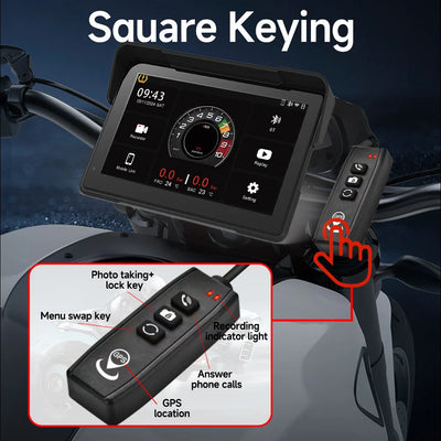 7''5" Motorcycle Multimedia Player 2K HD Recorder GPS Navigation Wireless CarPlay Android Auto IPX8 Waterproof Screen Bluetooth