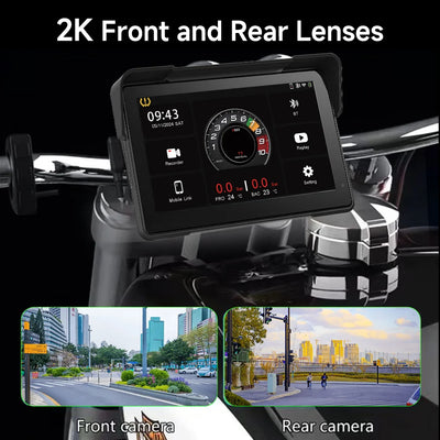 7''5" Motorcycle Multimedia Player 2K HD Recorder GPS Navigation Wireless CarPlay Android Auto IPX8 Waterproof Screen Bluetooth