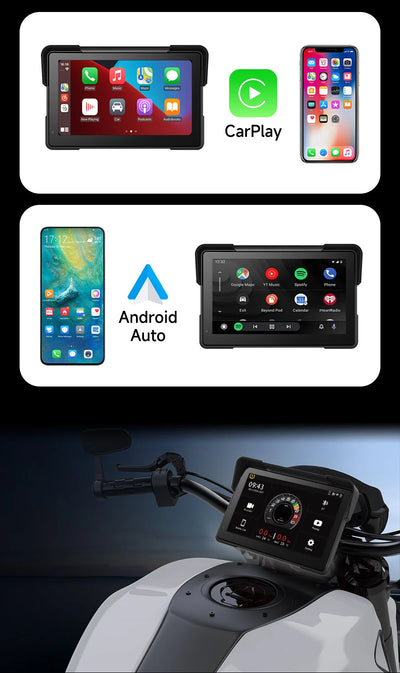 7''5" Motorcycle Multimedia Player 2K HD Recorder GPS Navigation Wireless CarPlay Android Auto IPX8 Waterproof Screen Bluetooth