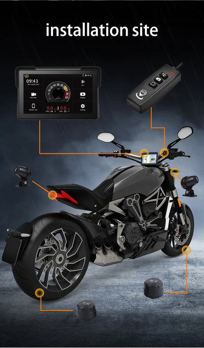 7''5" Motorcycle Multimedia Player 2K HD Recorder GPS Navigation Wireless CarPlay Android Auto IPX8 Waterproof Screen Bluetooth