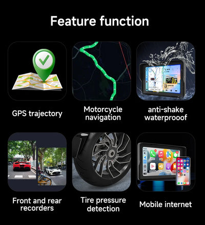 7''5" Motorcycle Multimedia Player 2K HD Recorder GPS Navigation Wireless CarPlay Android Auto IPX8 Waterproof Screen Bluetooth