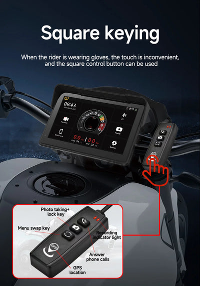 7''5" Motorcycle Multimedia Player 2K HD Recorder GPS Navigation Wireless CarPlay Android Auto IPX8 Waterproof Screen Bluetooth