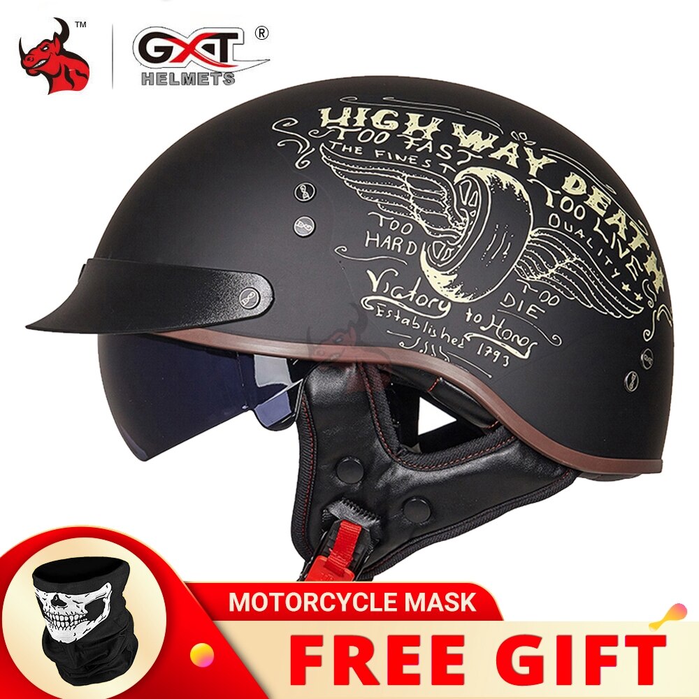 GXT DOT Certification Retro Motorcycle Helmet Moto Helmet Scooter Vint -  Elite Biker's Accessories