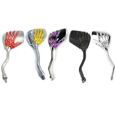 A Pair of Motorcycles Custom Skull Hand Skeleton Mirror for Harley Sportster Softail Dyna Honda Suzuki
