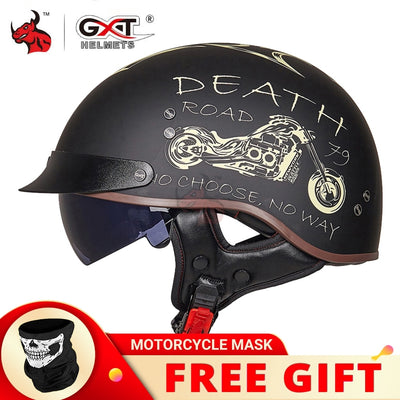 GXT DOT Certification Retro Motorcycle Helmet Moto Helmet Scooter Vintage Half Face Biker Motorbike Crash Moto Helmet Casco Moto