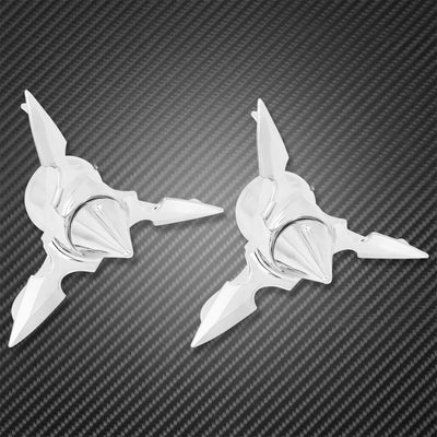 2xMotorcycle Chrome Spun Blade Spinning Front Axle Cap Nut Cover ABS For Harley Sportster XL1200 883 XG Touring FLH Dyna Softail