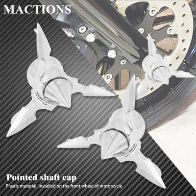 2xMotorcycle Chrome Spun Blade Spinning Front Axle Cap Nut Cover ABS For Harley Sportster XL1200 883 XG Touring FLH Dyna Softail