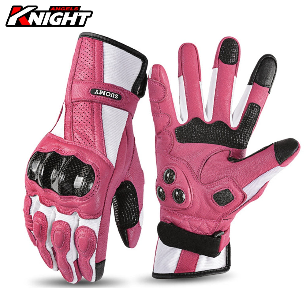 Leather Motorcycle Gloves Pink Waterproof Anti-drop